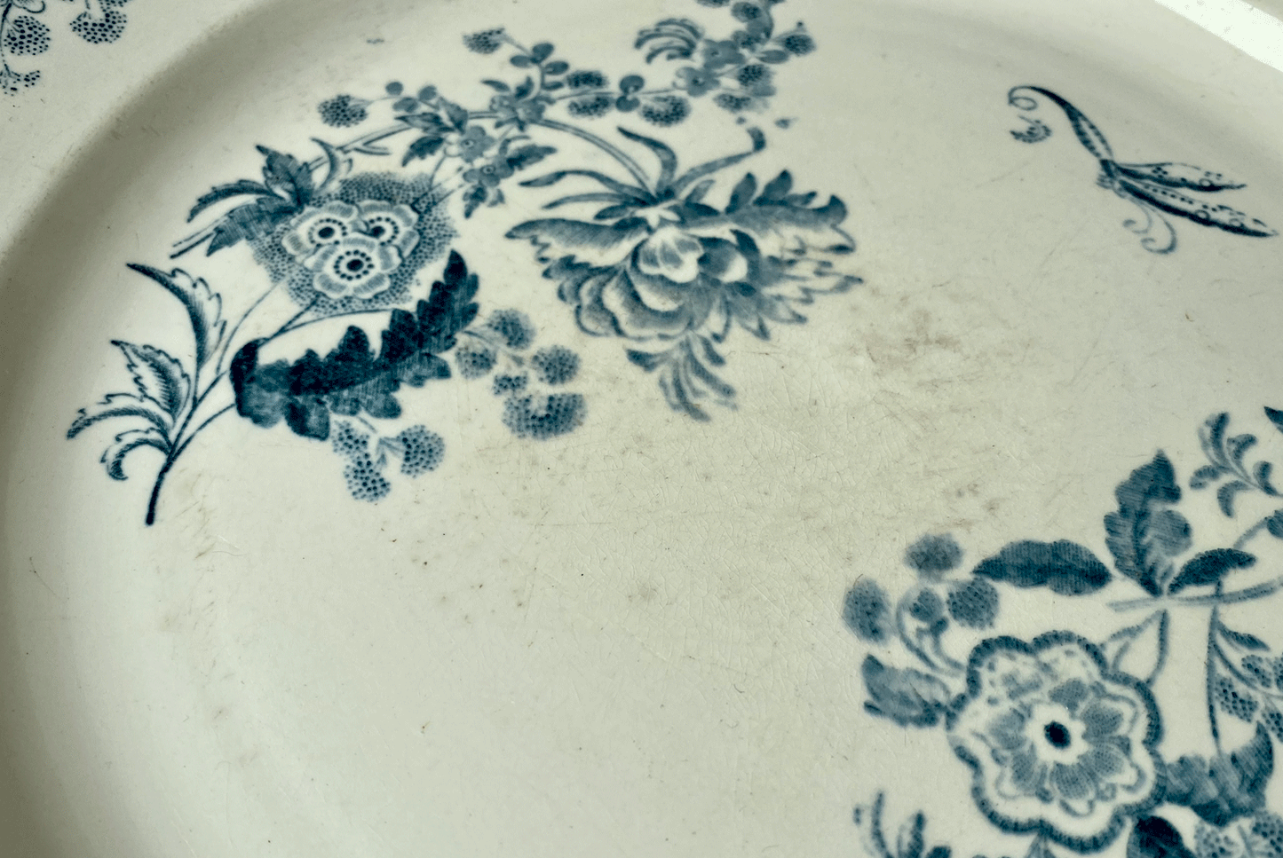 antique french large blue white ironstone transferware platter