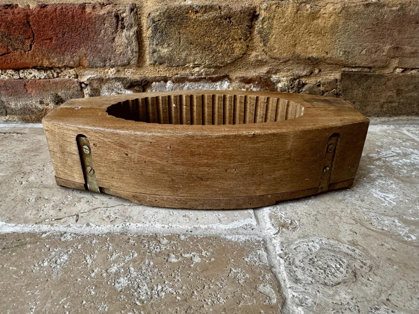 antique french carved wooden treen butter brick mould grazing cow