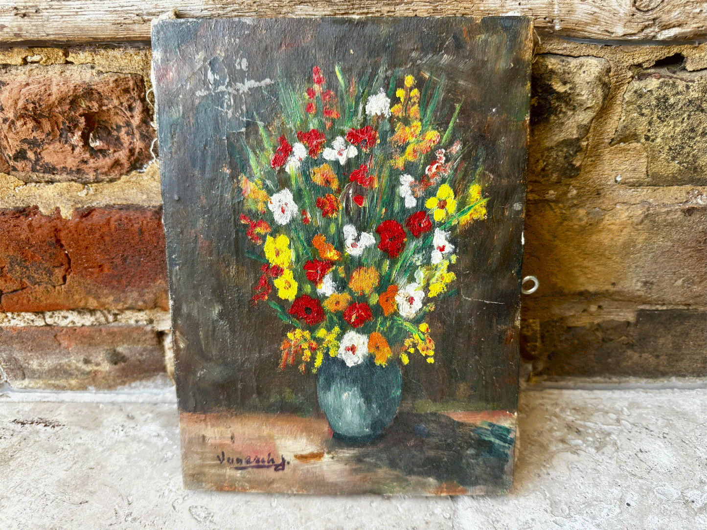 antique 19th century 1800s french floral still life signed oil canvas