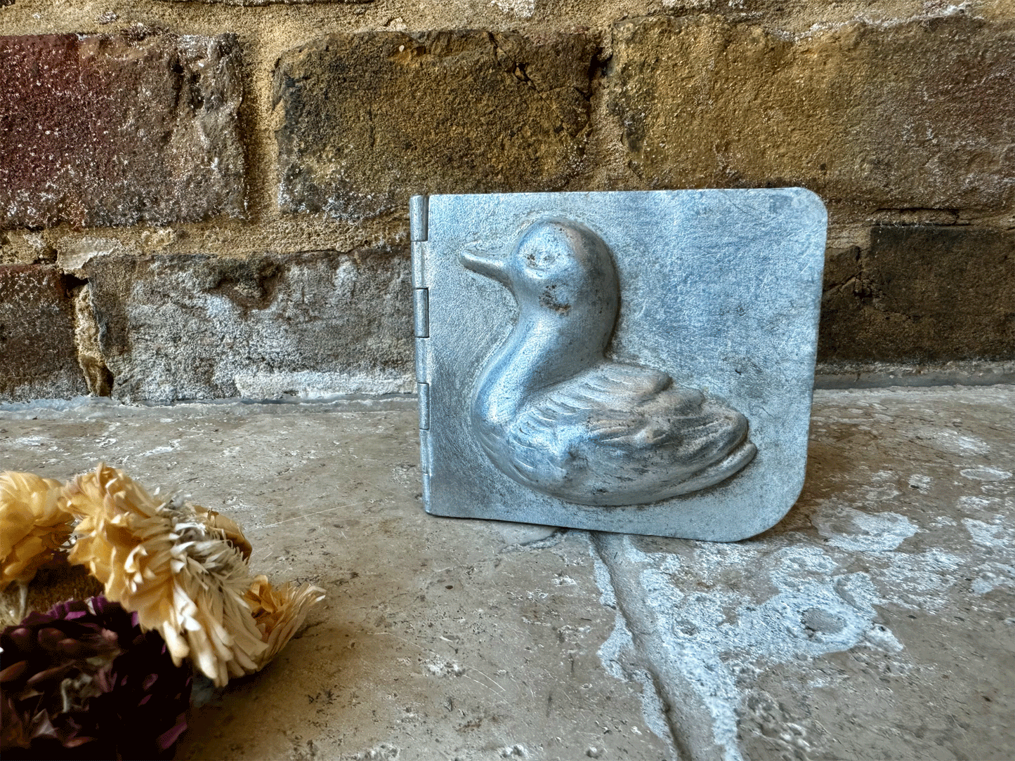 vintage french aluminium chocolate mould duckling