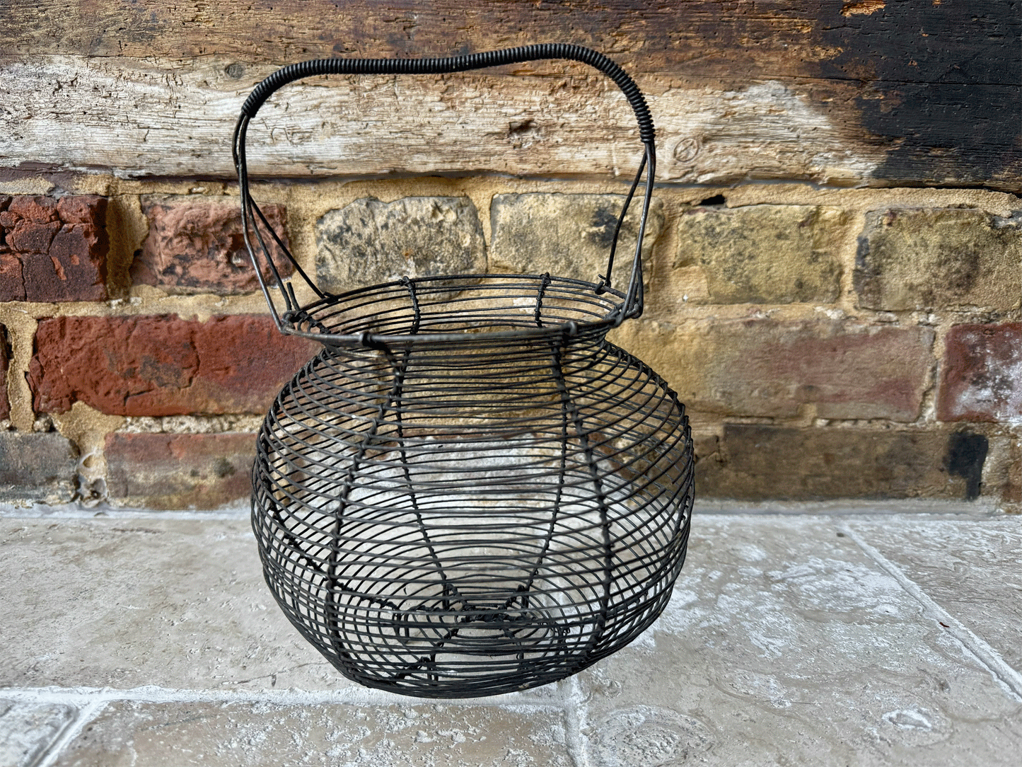 antique french rustic wirework egg basket holder