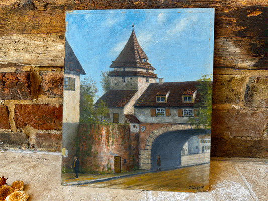 antique vintage french street scene signed oil painting board g wagner