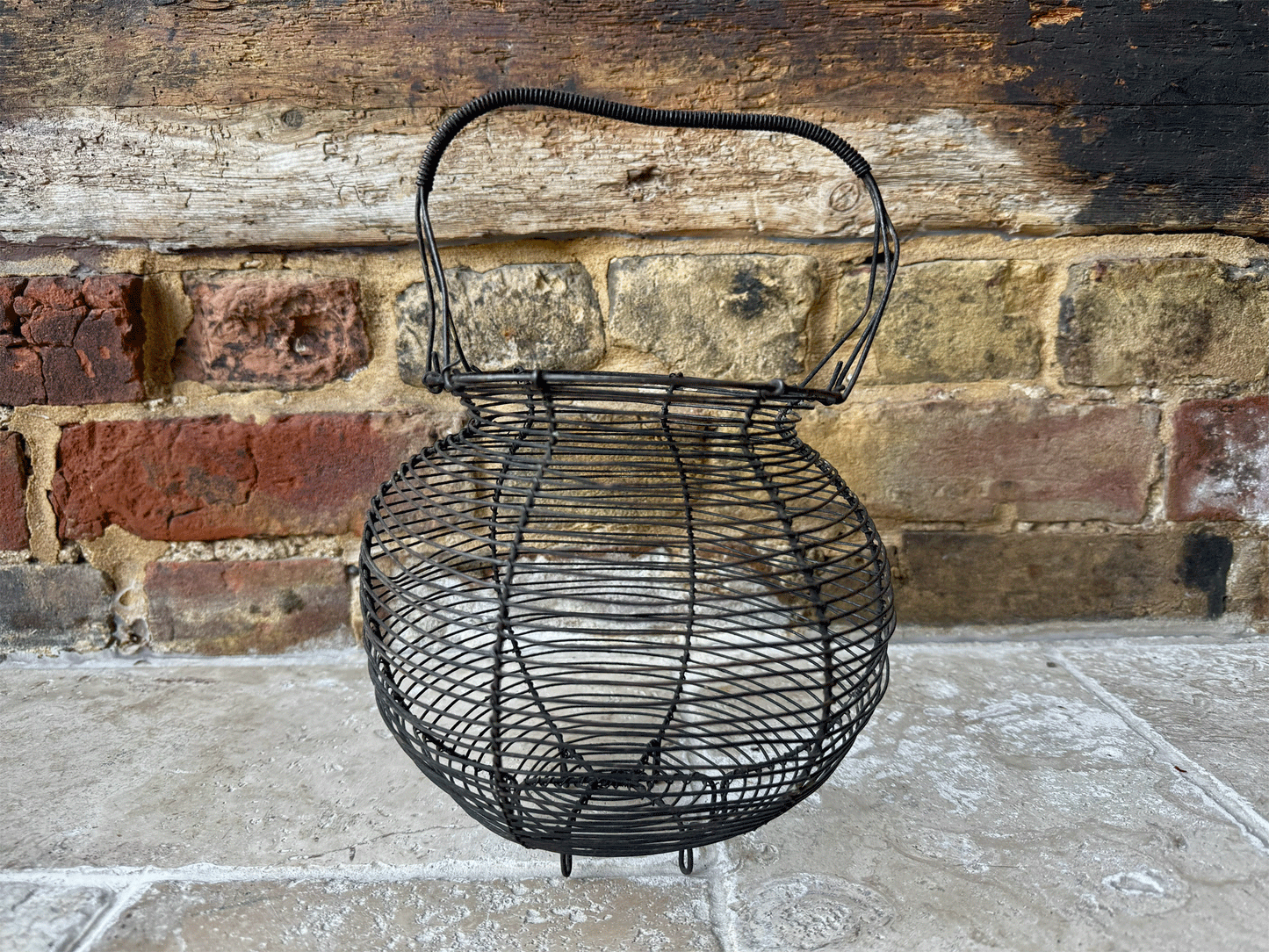 antique french rustic wirework egg basket holder