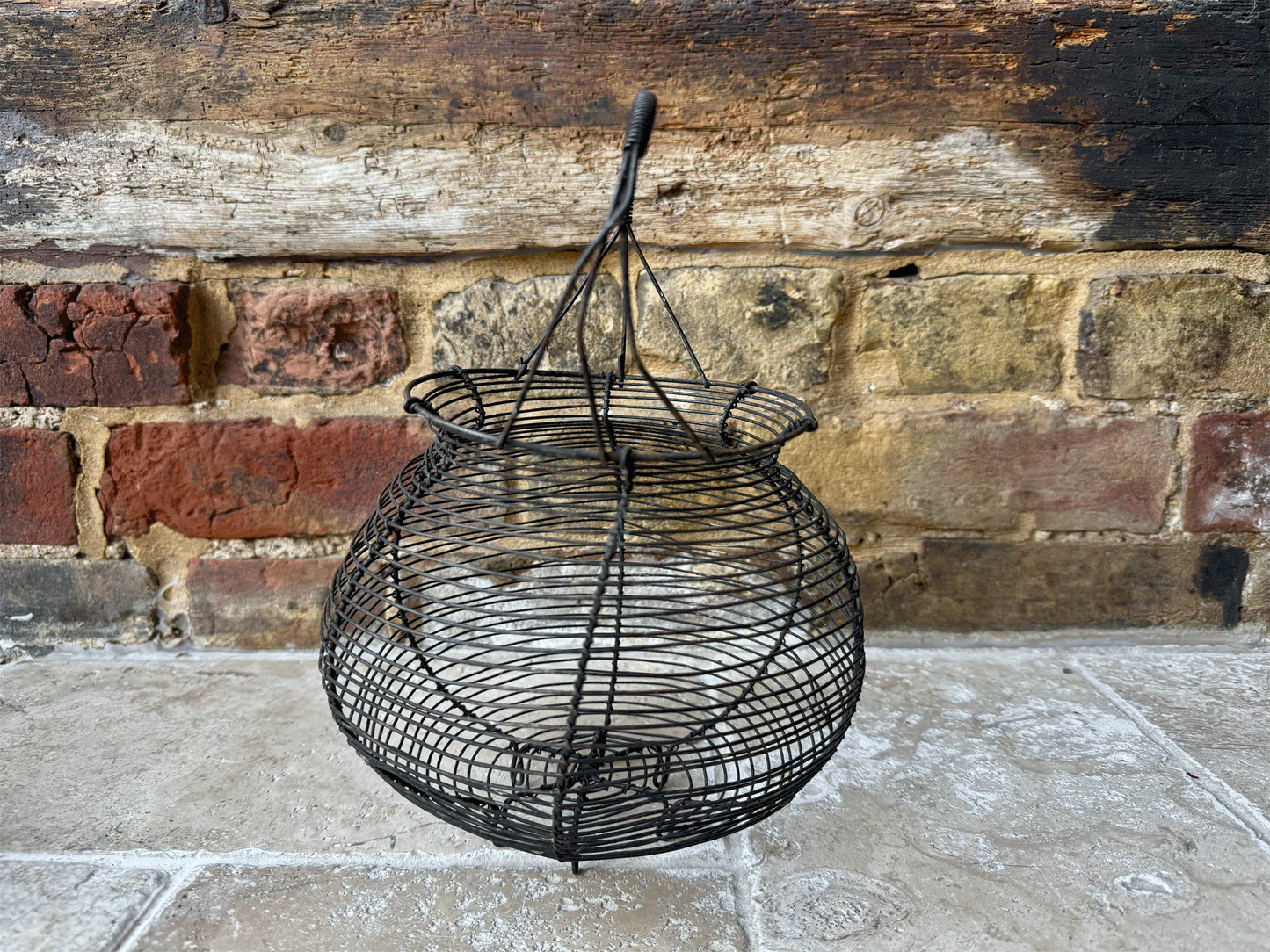 antique french rustic wirework egg basket holder