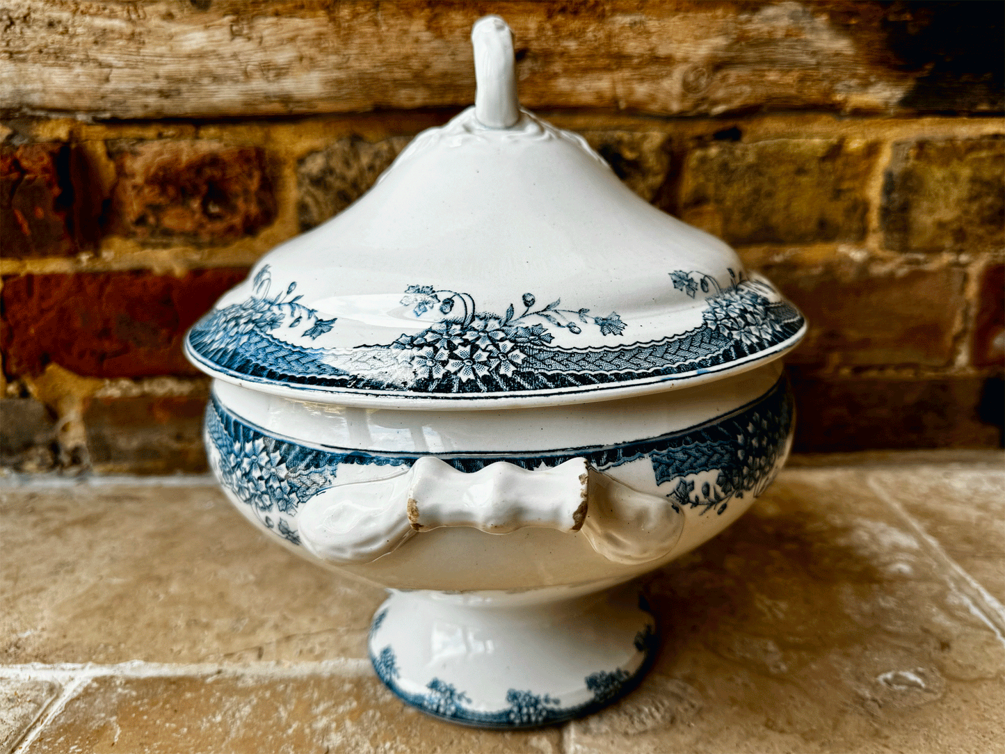 antique french white ironstone blue transferware large soup tureen soupiere