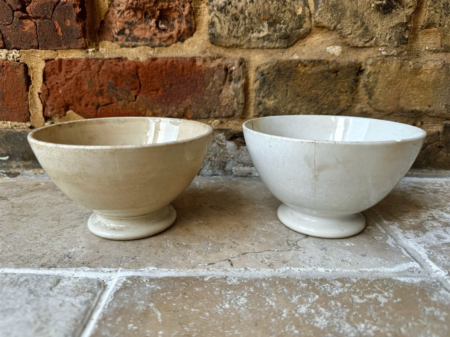 antique french chippy timeworn white ironstone cafe au lait bowl