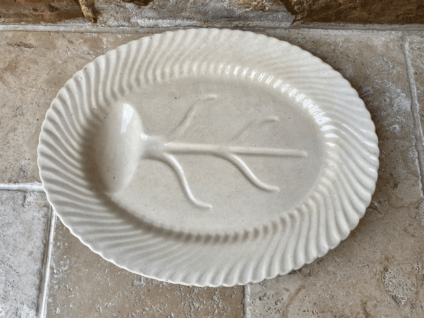 antique french white ironstone carving platter plate
