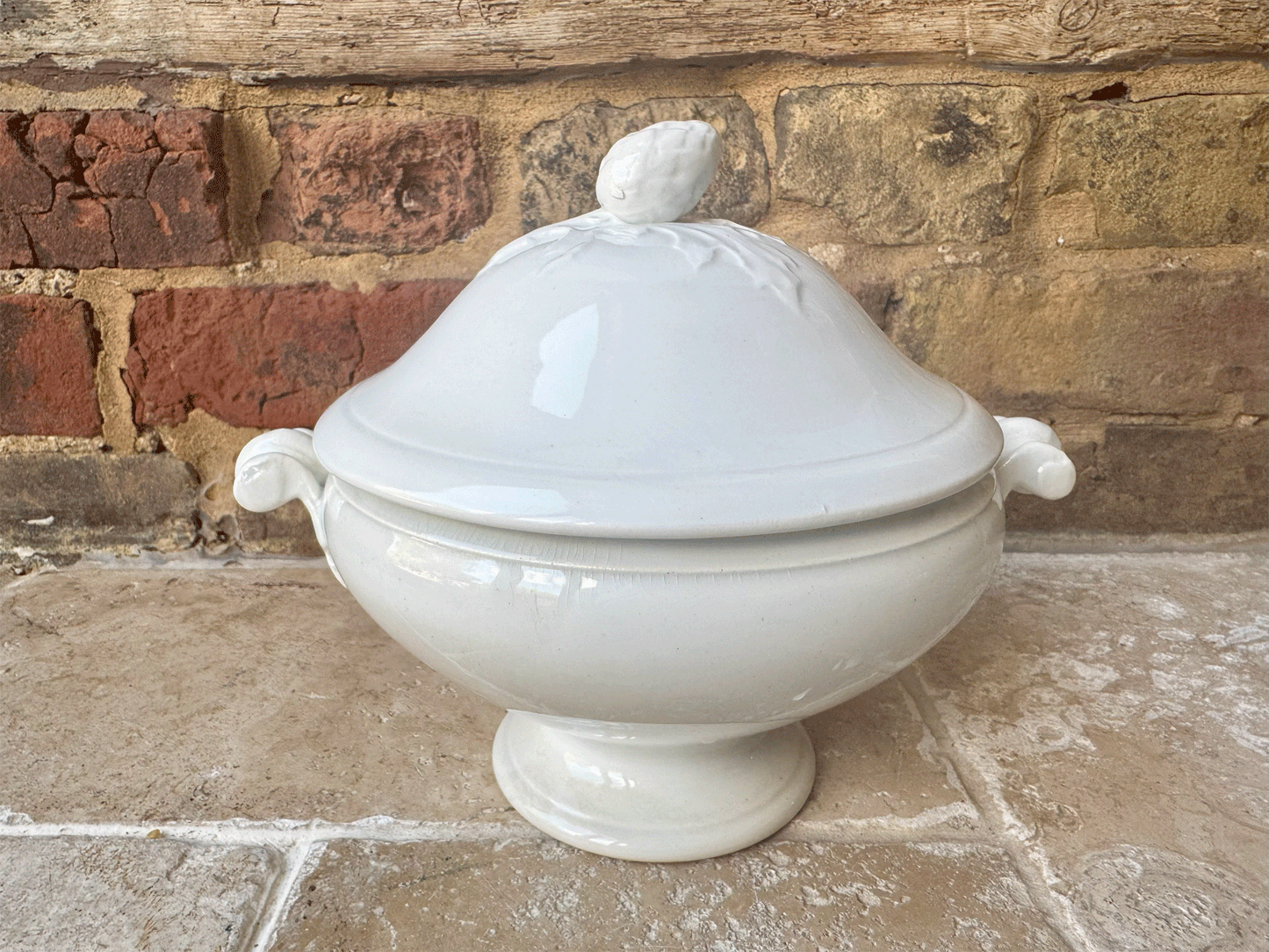 Antique French White Ironstone Soupiere by Luneville