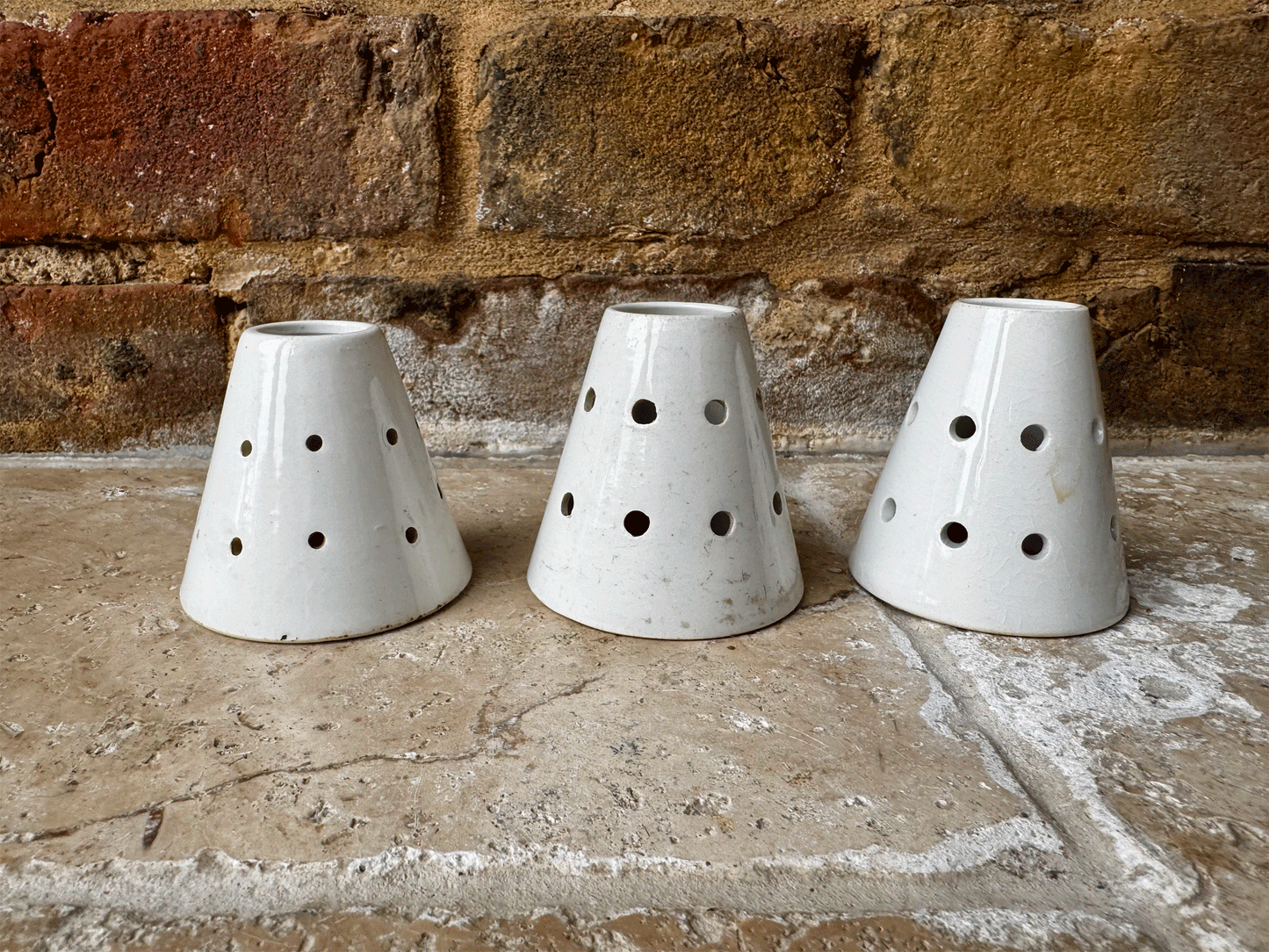 rare antique french small white ironstone pierced curd cheese faiselle mould pot
