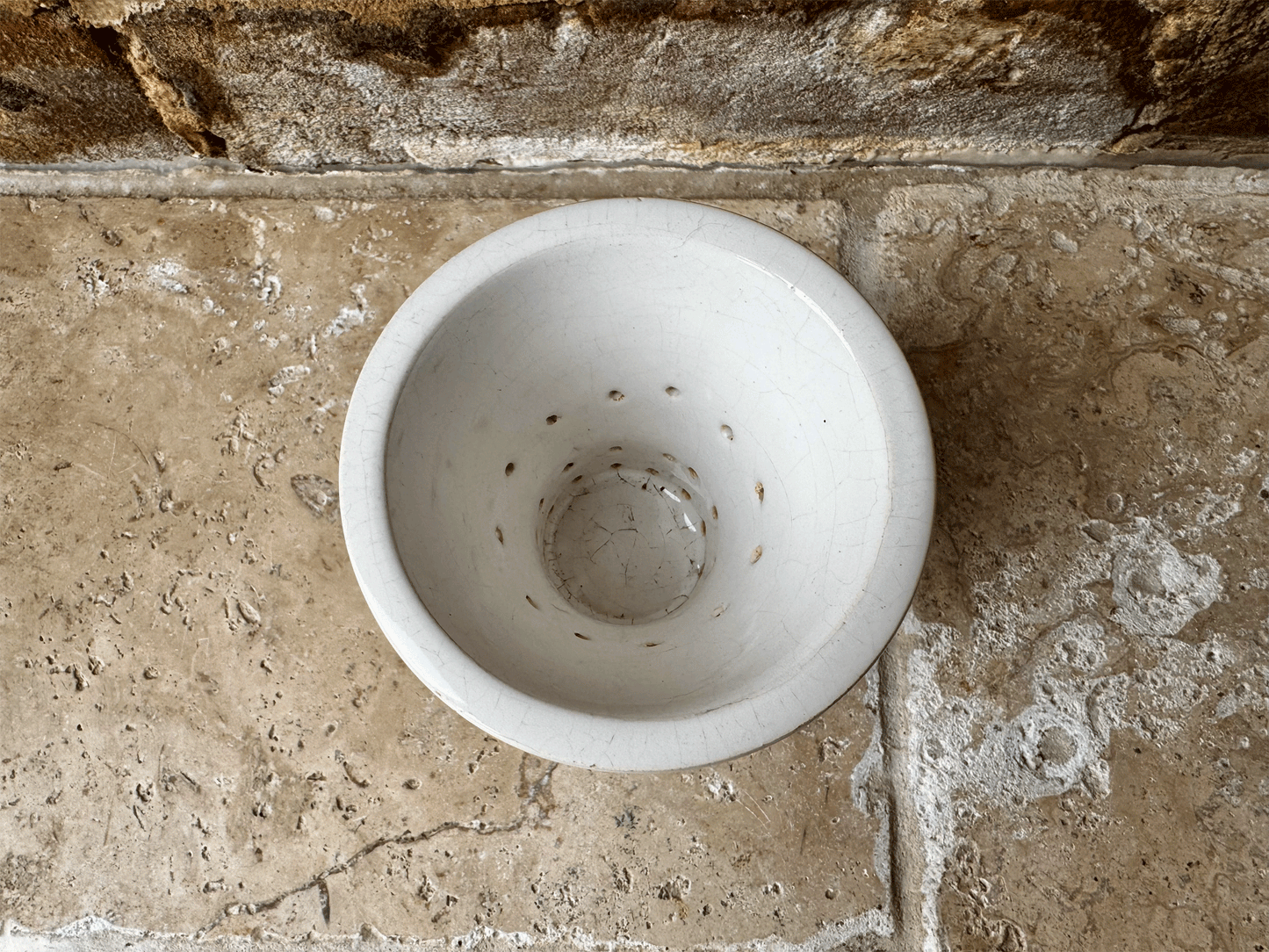 antique french rare white stoneware pierced large curd cheese faisselle mould pot