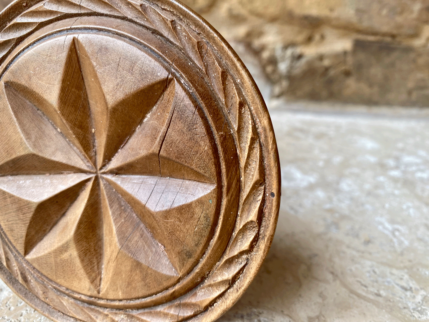 large antique victorian carved english treen wooden star decoration butter stamp