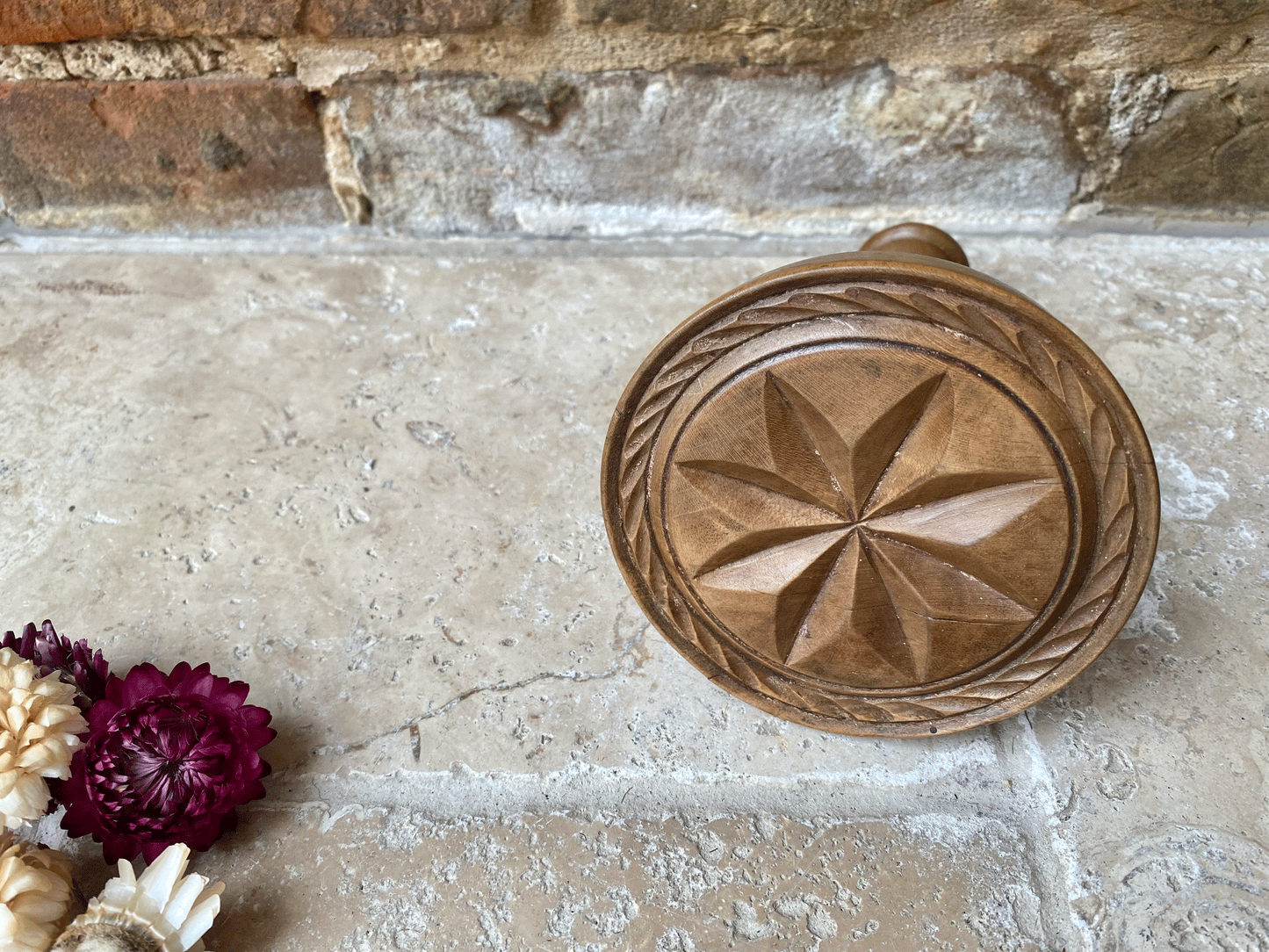 large antique victorian carved english treen wooden star decoration butter stamp
