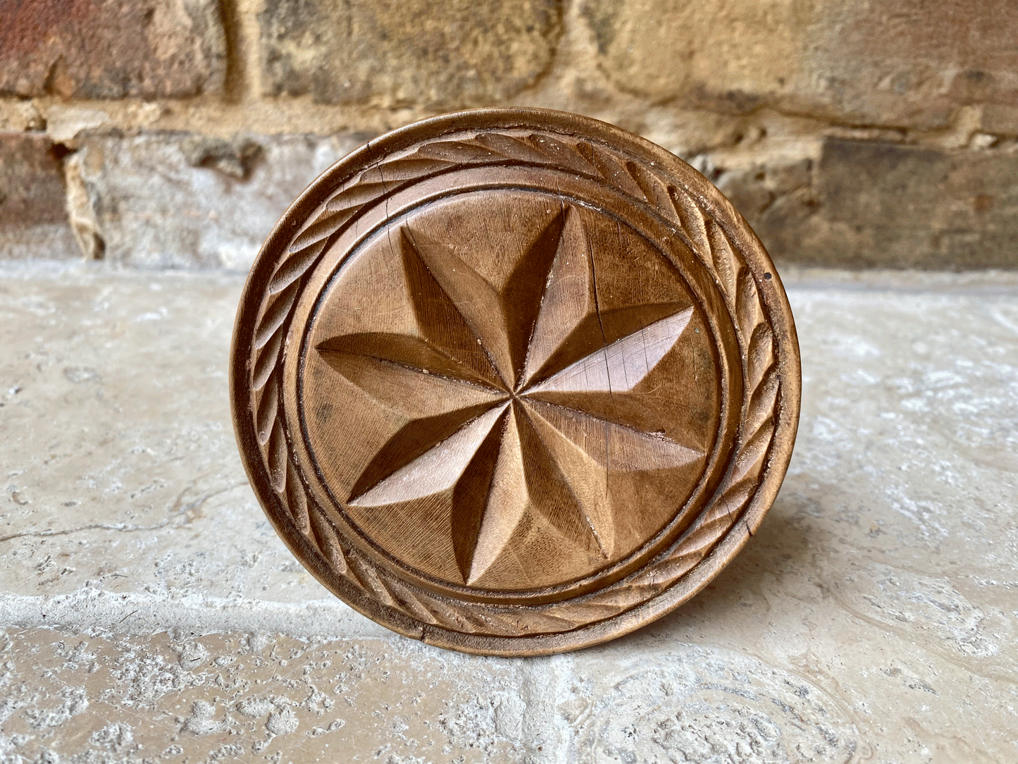large antique victorian carved english treen wooden star decoration butter stamp