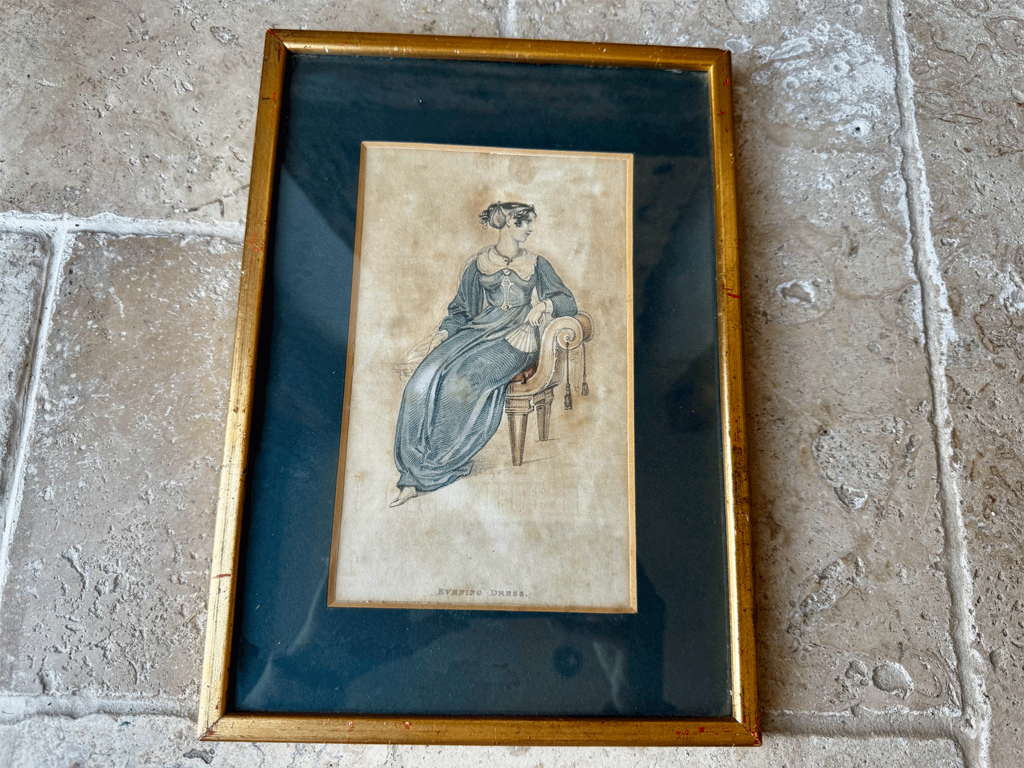 antique georgian 18th century fashion ladies clothing hand painted print gold frame