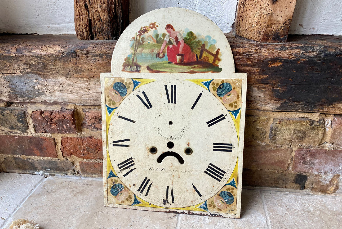 antique victorian salvaged grandfather clock face girl water pail