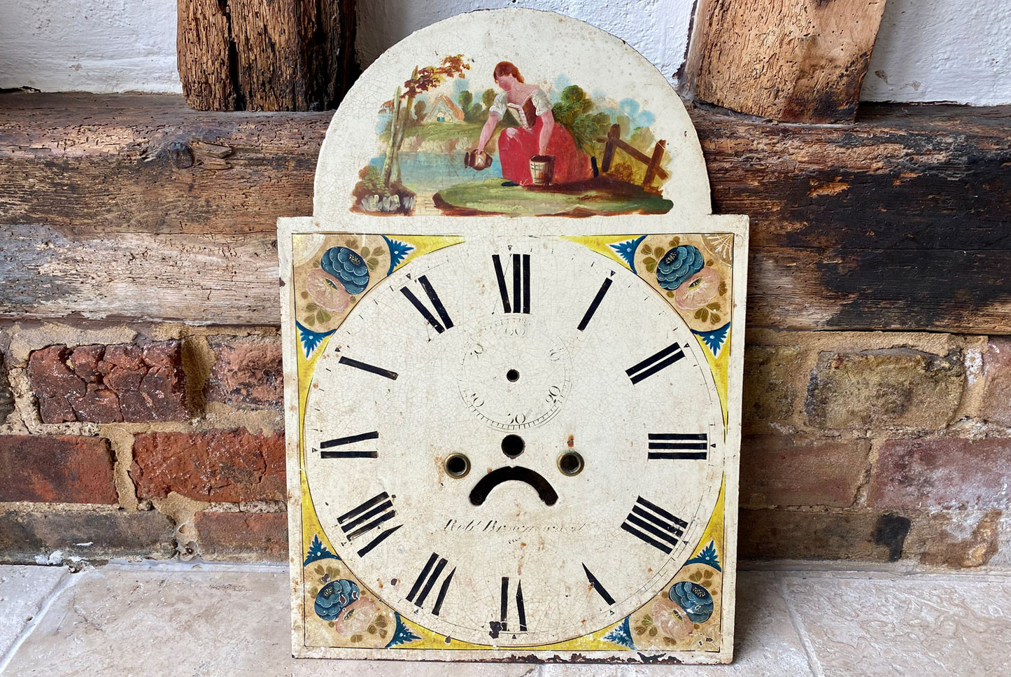antique victorian salvaged grandfather clock face girl water pail