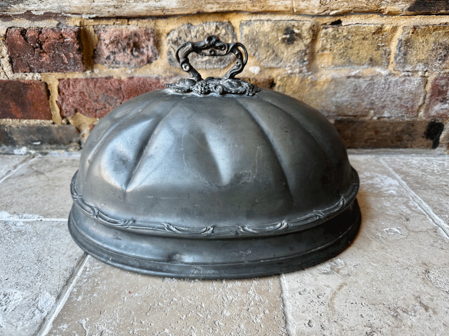 antique victorian large pewter oval cloche food cover