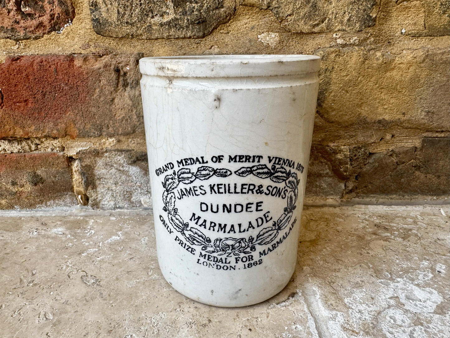 large antique victorian white ironstone english scottish advertising pot james keiller dundee marmalade