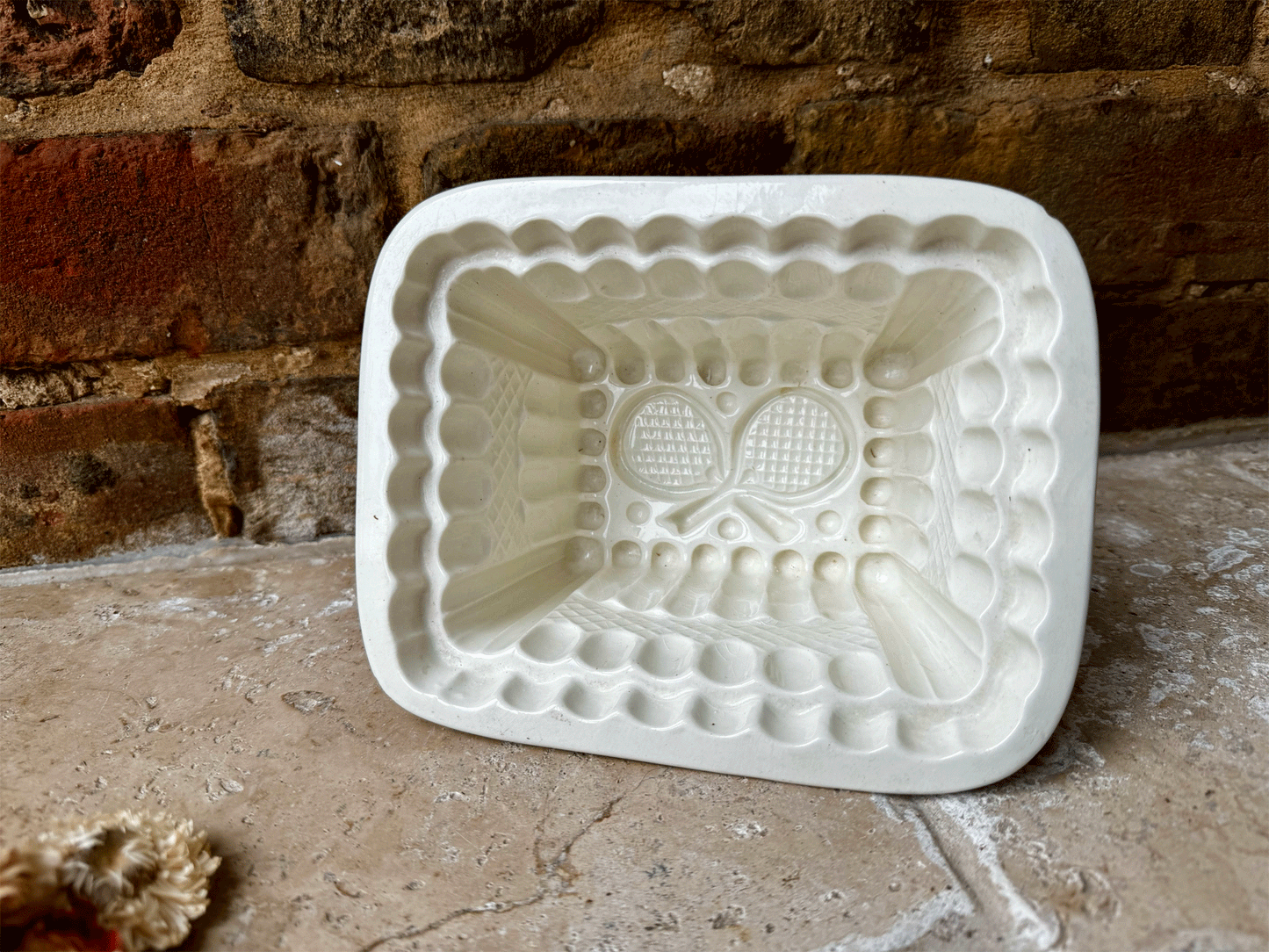 rare antique victorian white ironstone tennis bats balls nets jelly mould copeland