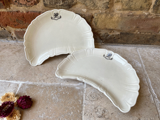 Antique Early 20th Century Large Half Moon Plate with Peacock