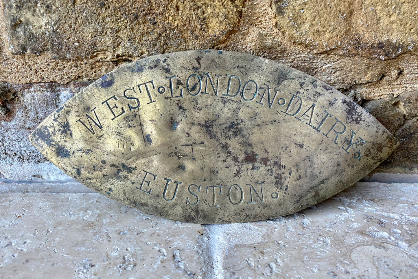 antique victorian brass dairy plaque west london euston