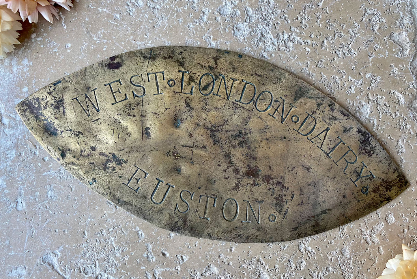 antique victorian brass dairy plaque west london euston