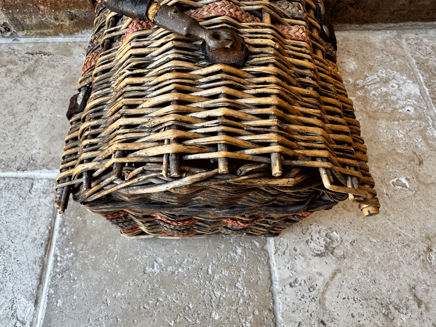 antique victorian small wicker picnic lunch basket leather handles