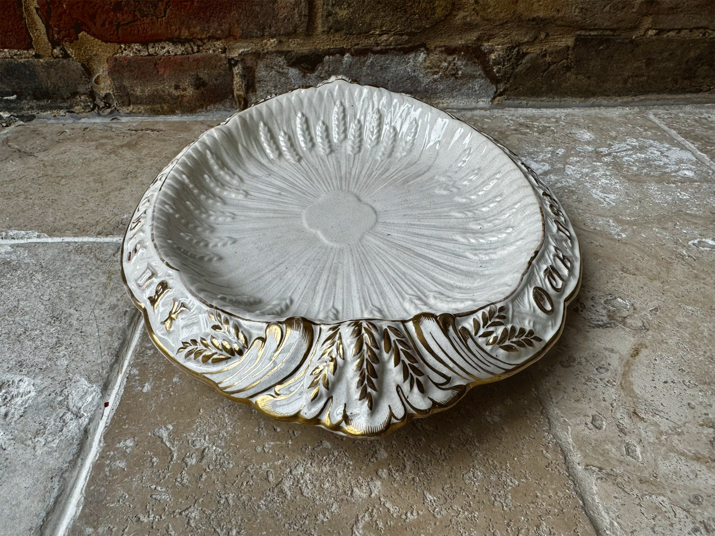 rare antique victorian ironstone bread plate platter motto give us this day our daily bread