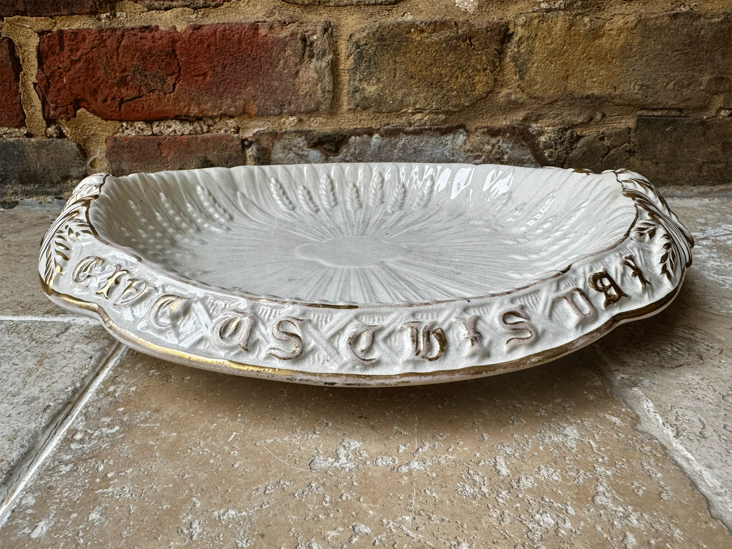 rare antique victorian ironstone bread plate platter motto give us this day our daily bread