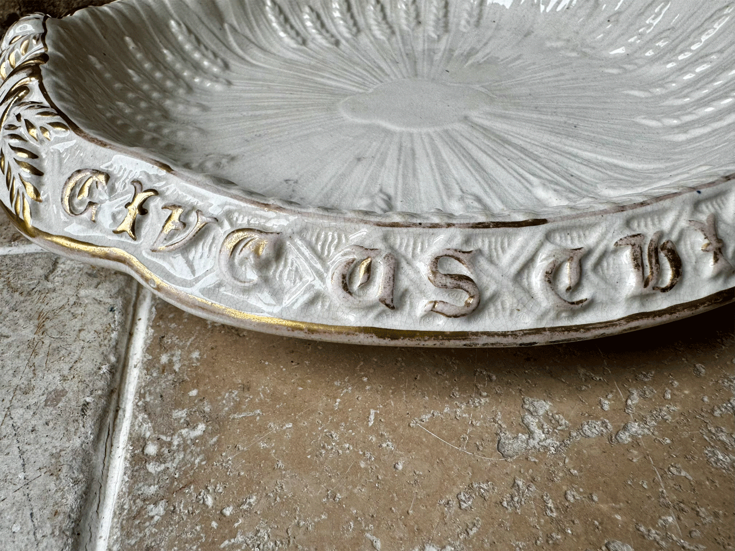 rare antique victorian ironstone bread plate platter motto give us this day our daily bread
