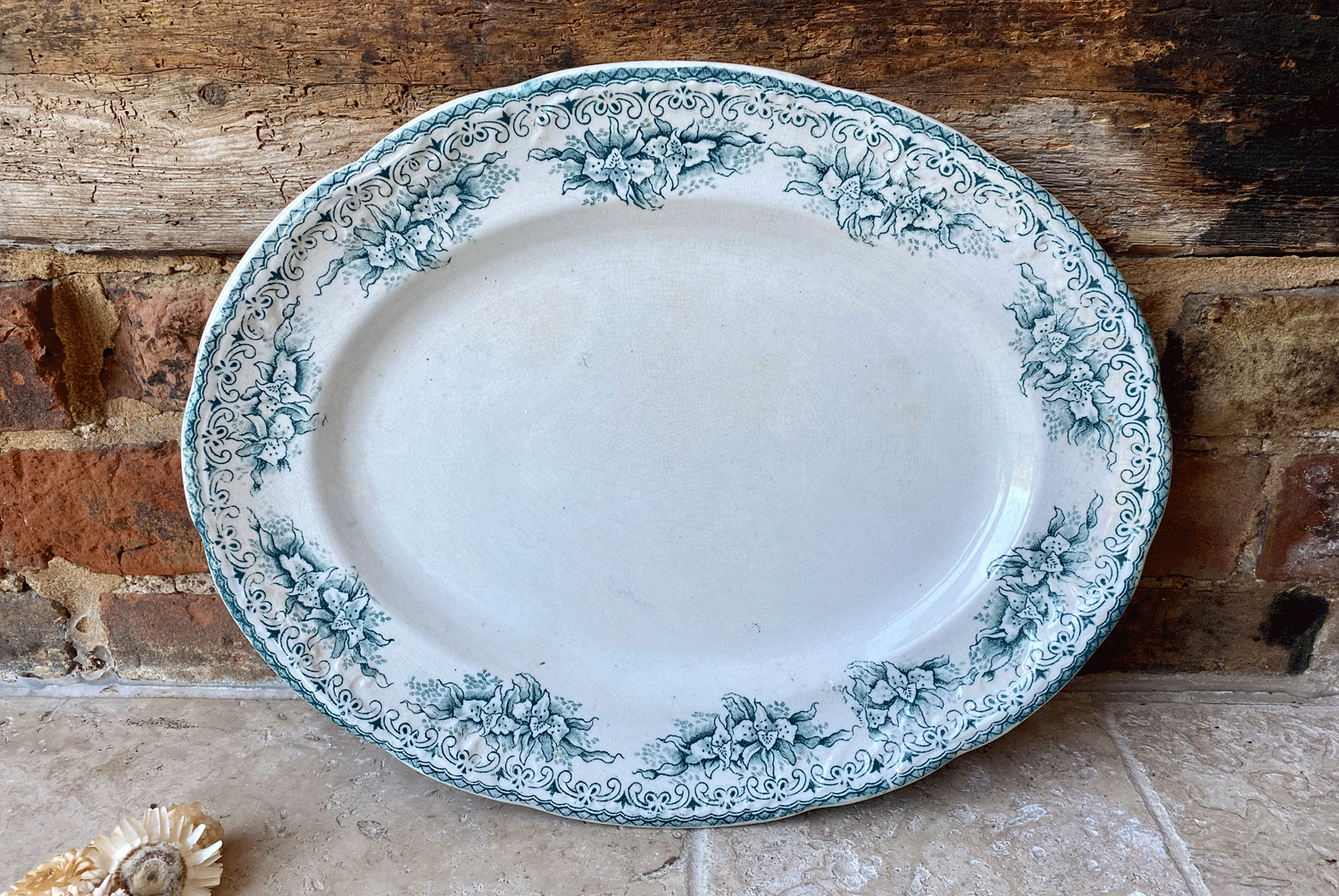 Decorative Vintage Extra Large Green Transferware Platter