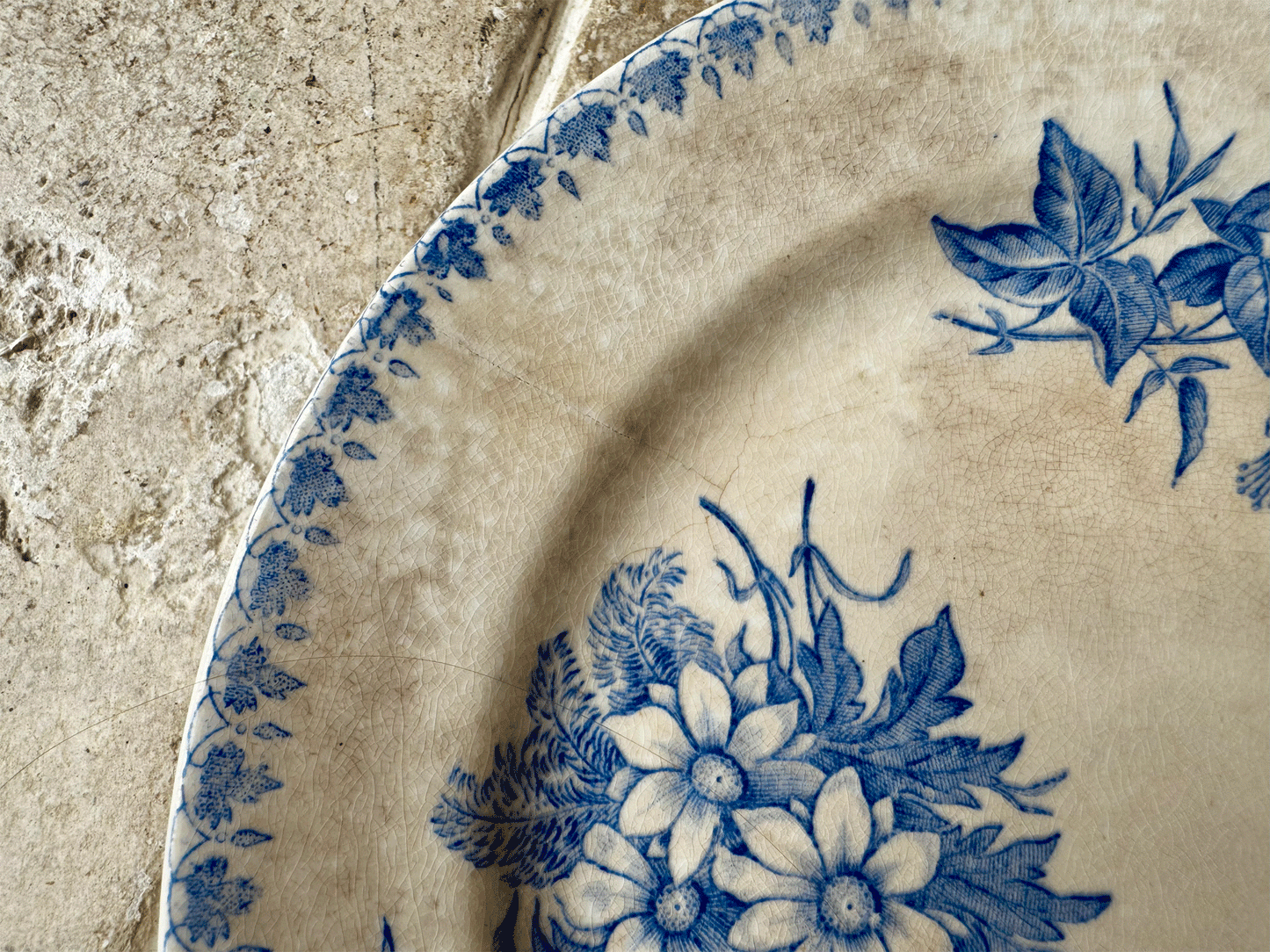 antique 19th century societe ceramique dahlia blue transferware ironstone side plate