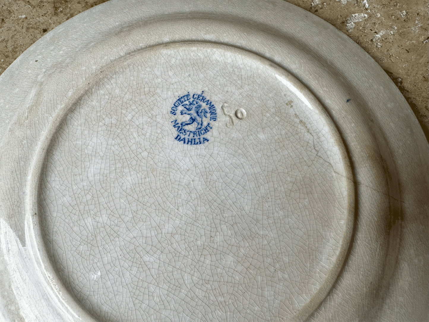 antique 19th century societe ceramique dahlia blue transferware ironstone side plate