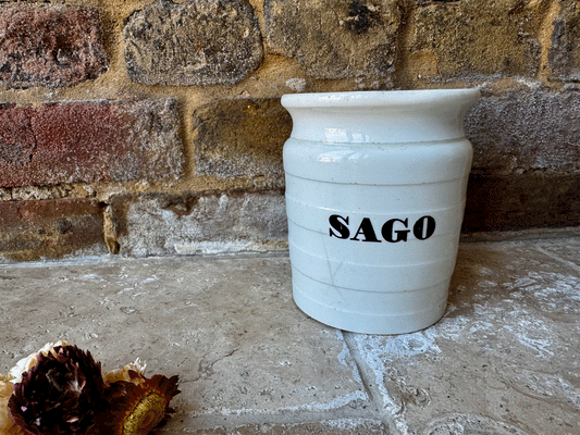 antique edwardian banded white ironstone kitchen storage jar canister sago