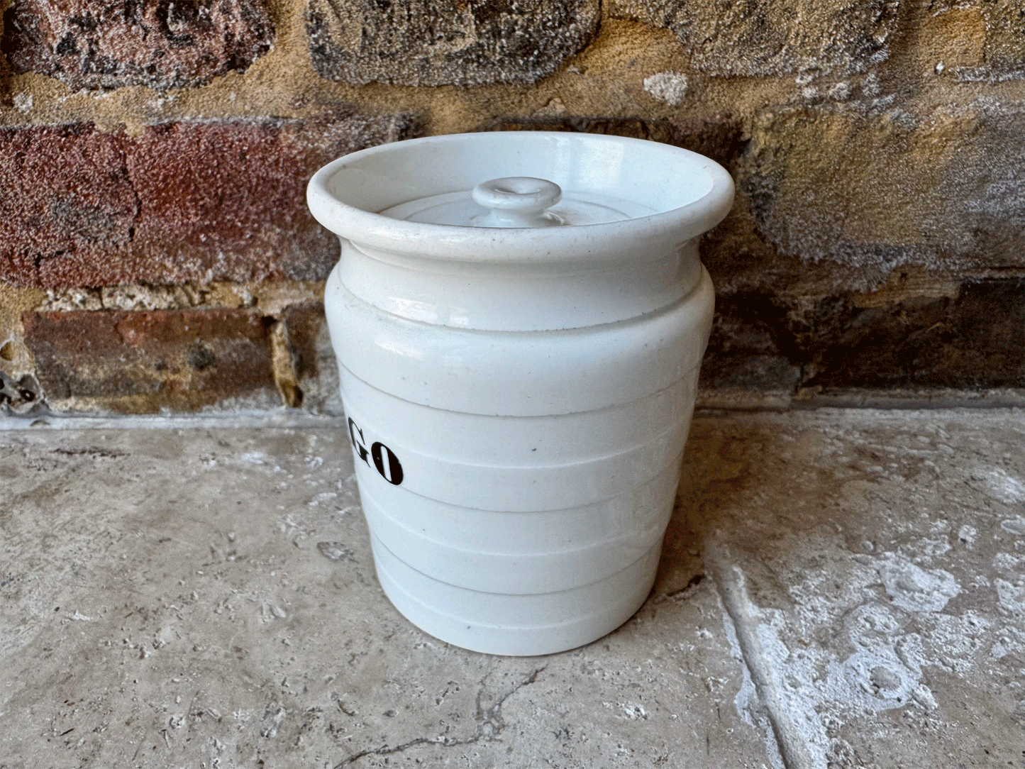antique edwardian banded white ironstone kitchen storage jar canister sago