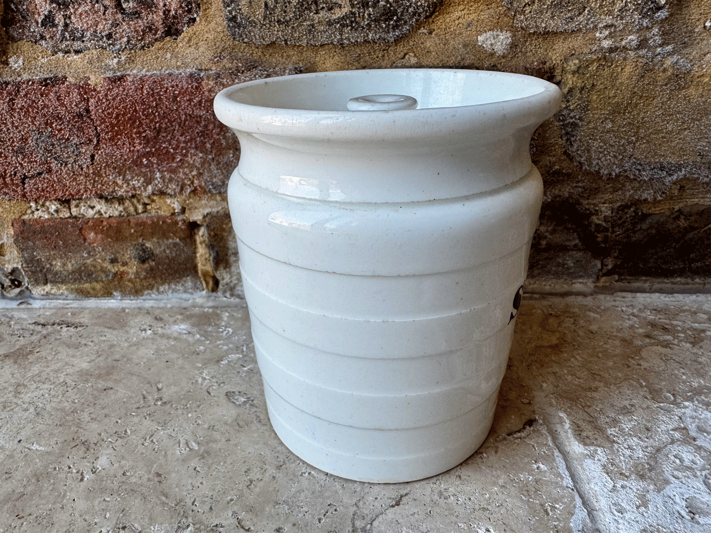 antique edwardian banded white ironstone kitchen storage jar canister sago