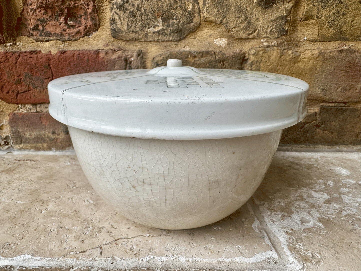 rare antique edwardian early white ironstone grimwades quick cooker advertising green transfer print