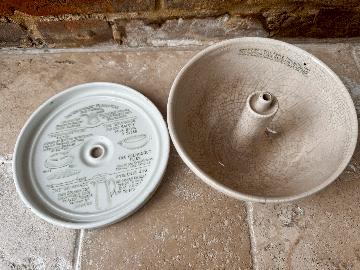 rare antique edwardian early white ironstone grimwades quick cooker advertising green transfer print