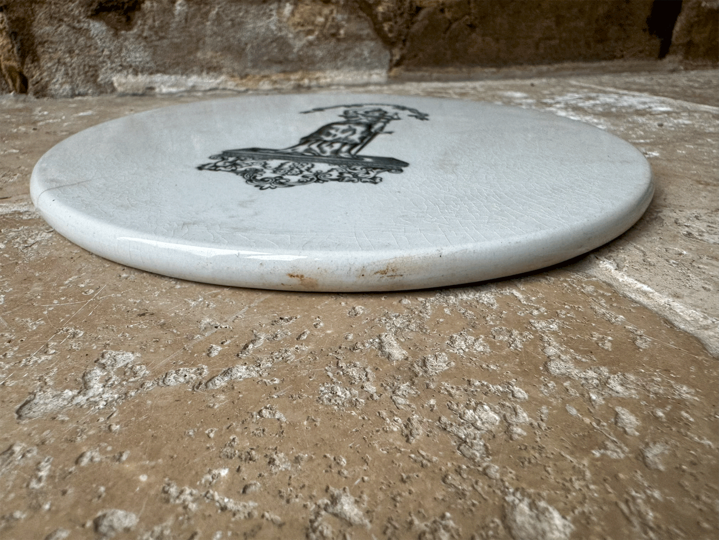 antique edwardian white ironstone advertising scale plate justitia virtutum regina