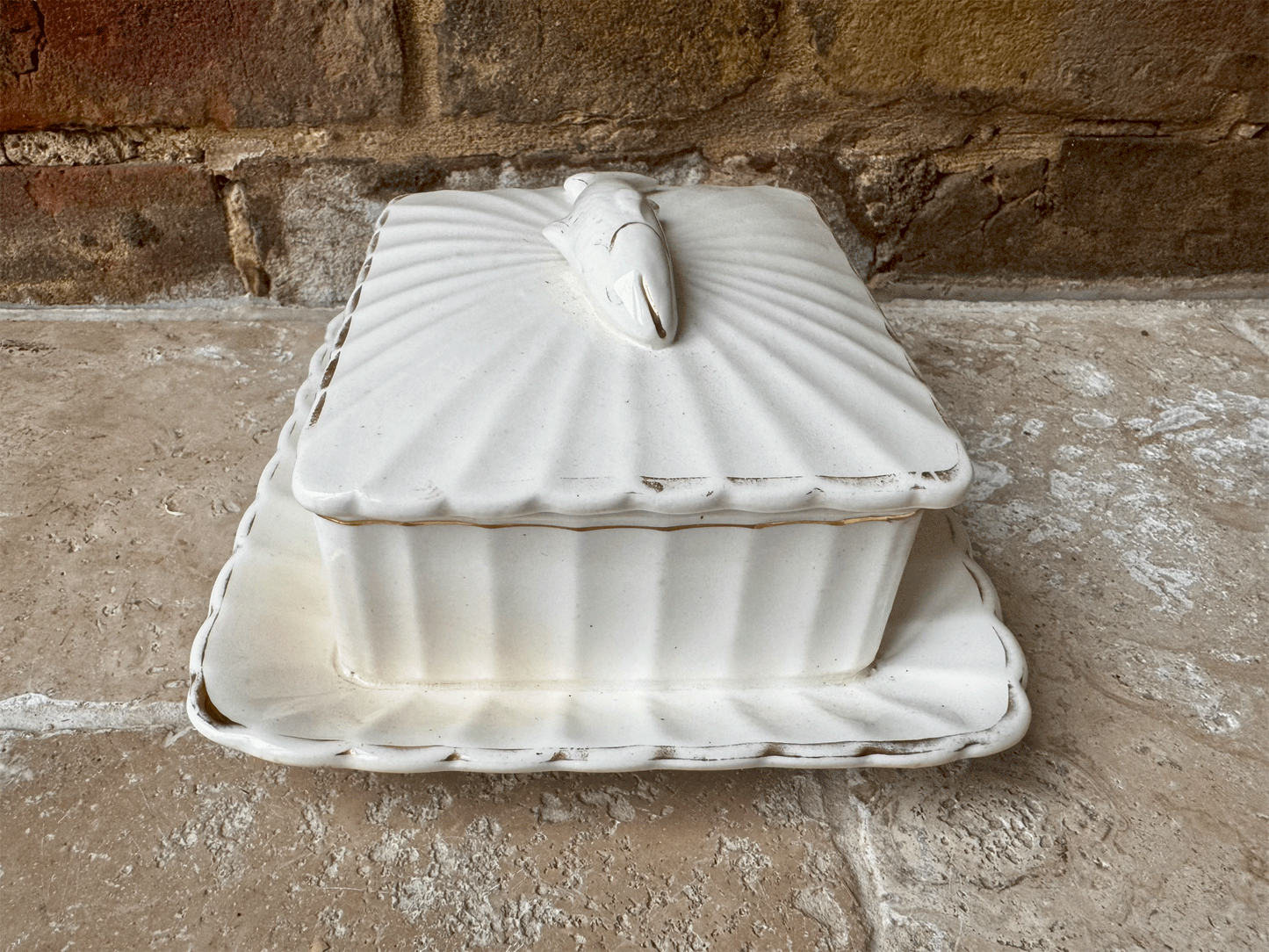 antique edwardian large white ironstone lidded sardine dish pot moulded handle