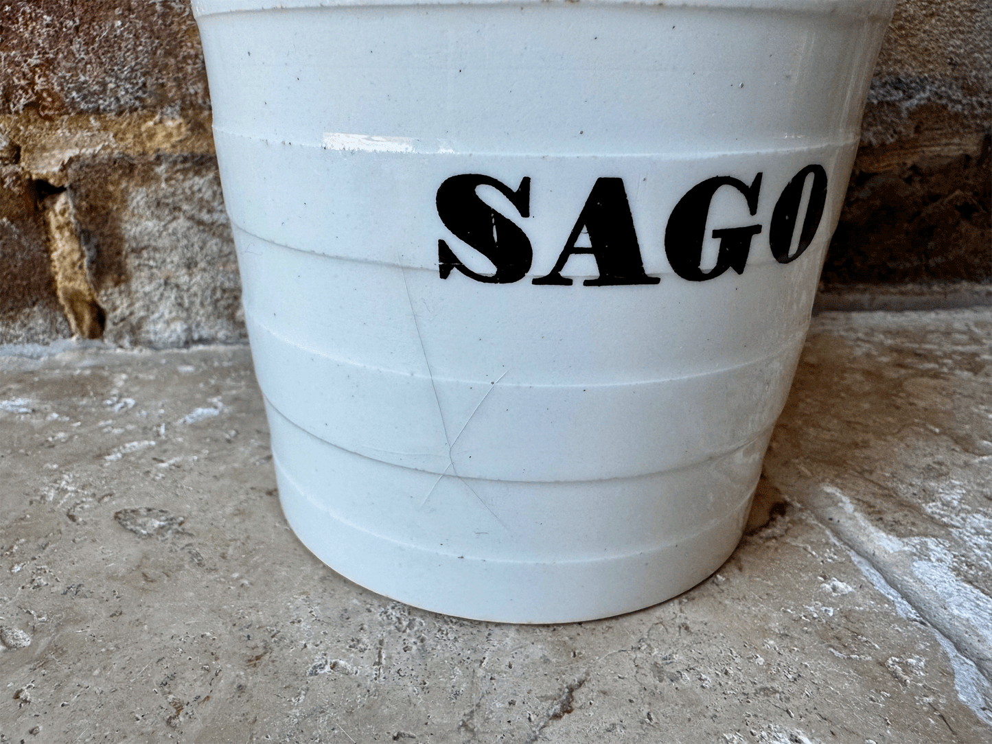 antique edwardian banded white ironstone kitchen storage jar canister sago