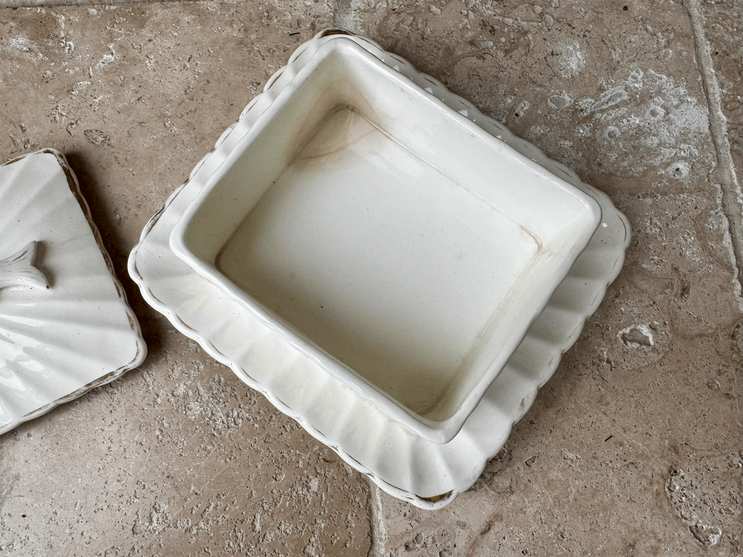 antique edwardian large white ironstone lidded sardine dish pot moulded handle