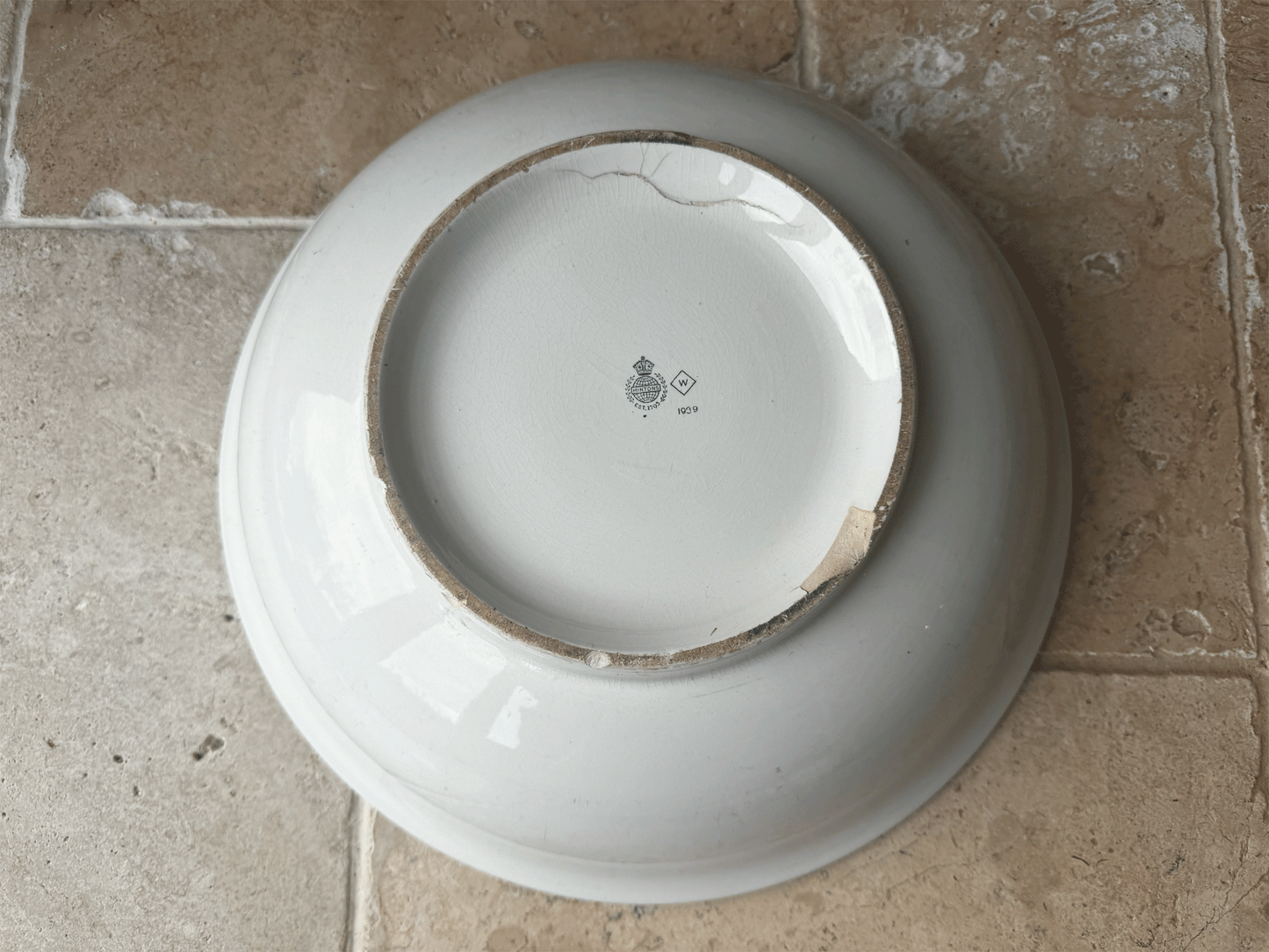 rare antique 1930s plain white ironstone large wash basin bowl king george vi royal cypher