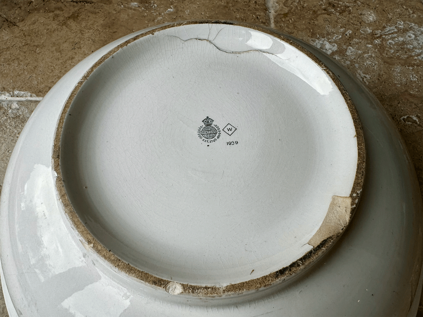 rare antique 1930s plain white ironstone large wash basin bowl king george vi royal cypher