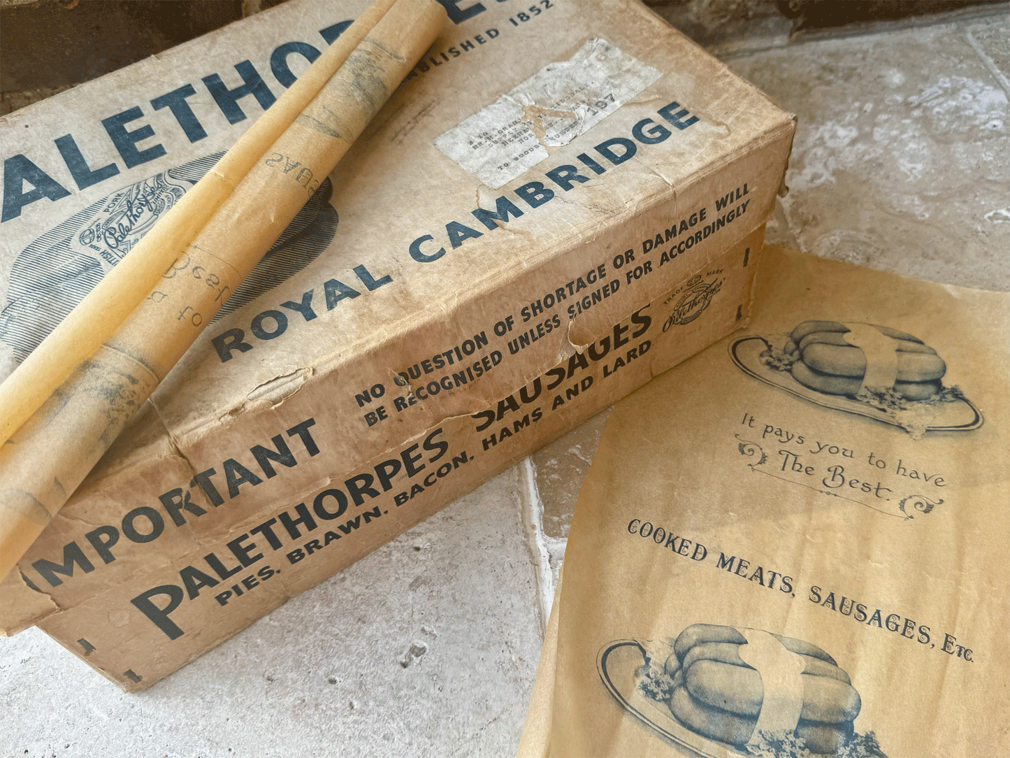 antique english kitchenalia palethorpes sausages transportation box advertising