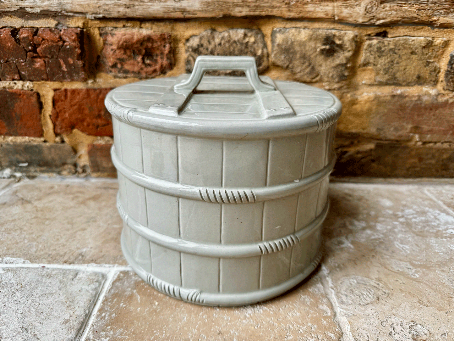 rare antique ironstone cheese cloche cover barrel banded