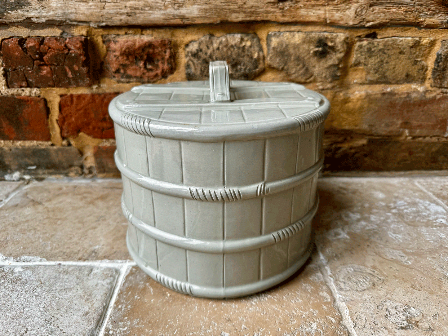 rare antique ironstone cheese cloche cover barrel banded
