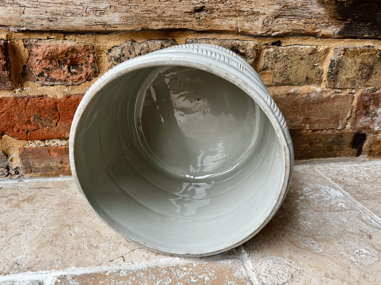 rare antique ironstone cheese cloche cover barrel banded