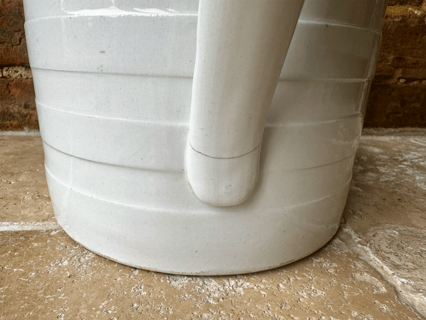 large antique edwardian white ironstone banded dairy jug vase