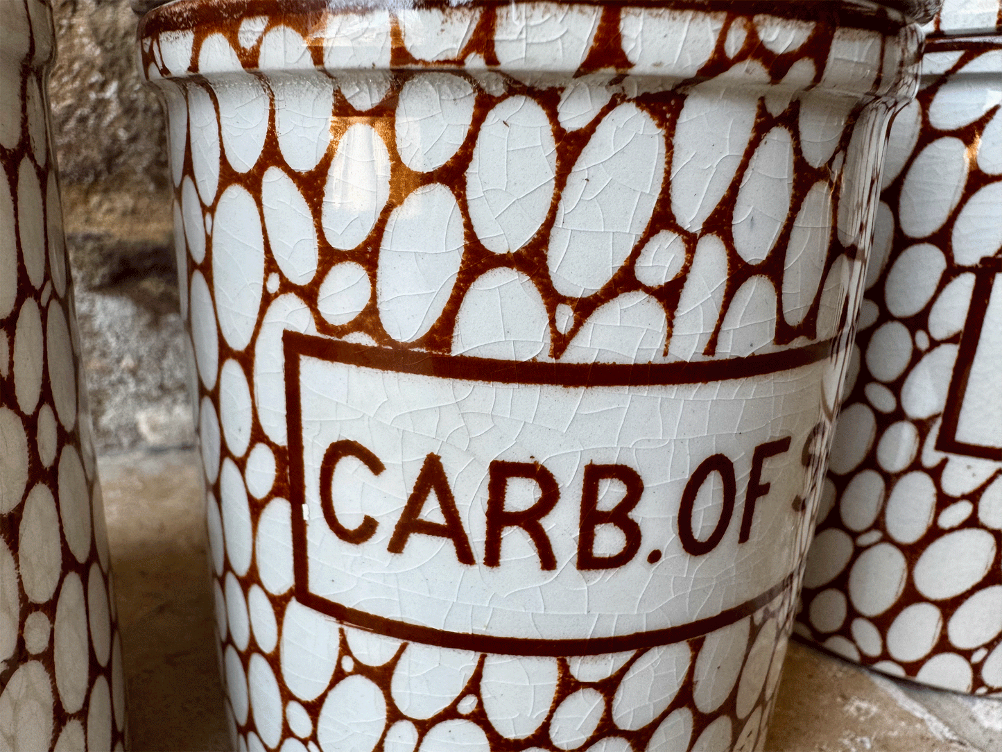 rare antique 1930s browb maling cobblestone small ironstone storage jar nutmeg cream tartar carbonate of soda